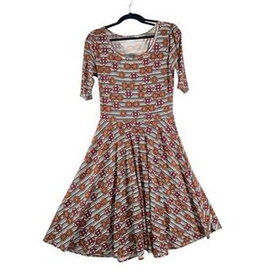 LuLaRoe Fit and Flare Dress Striped Geometric Print 3/4 Sleeve‎ Casual L Women